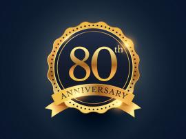 80th anniversary celebration badge label in golden color